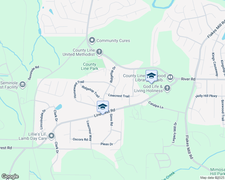map of restaurants, bars, coffee shops, grocery stores, and more near 4279 Linecrest Lane in Ellenwood