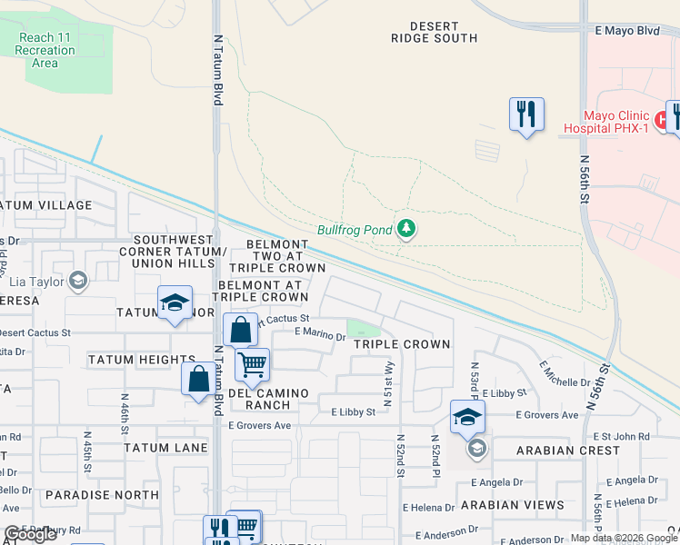 map of restaurants, bars, coffee shops, grocery stores, and more near 5002 North 50th Place in Scottsdale