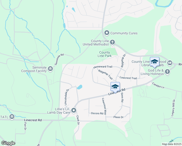map of restaurants, bars, coffee shops, grocery stores, and more near 3422 Homeward Trail in Ellenwood