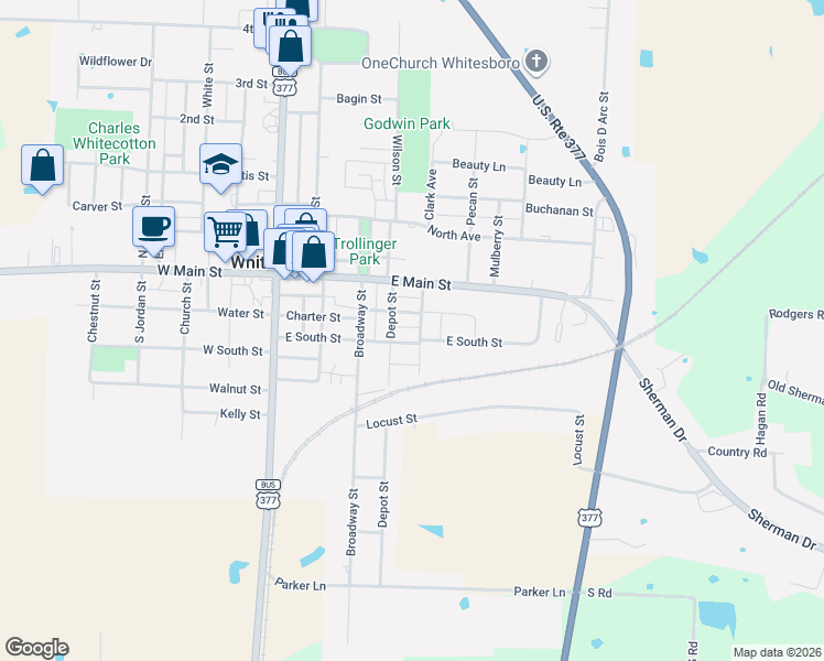 map of restaurants, bars, coffee shops, grocery stores, and more near 209 McFall Street in Whitesboro