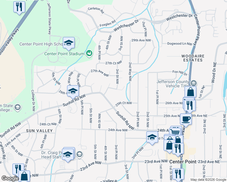 map of restaurants, bars, coffee shops, grocery stores, and more near 305 26th Court Northwest in Birmingham
