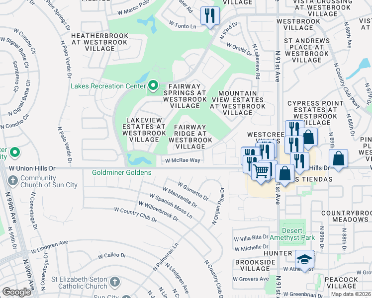 map of restaurants, bars, coffee shops, grocery stores, and more near 9435 W Morrow Dr in Peoria