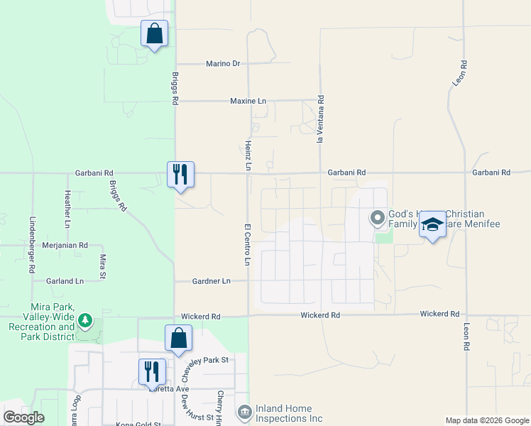 map of restaurants, bars, coffee shops, grocery stores, and more near 32166 Neal Lane in Menifee
