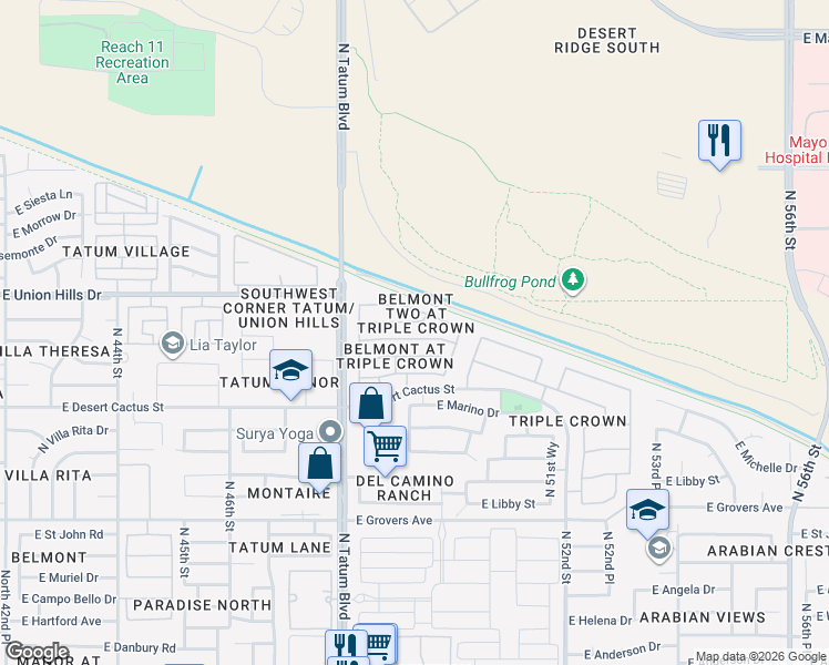 map of restaurants, bars, coffee shops, grocery stores, and more near 4844 East Wagoner Road in Scottsdale