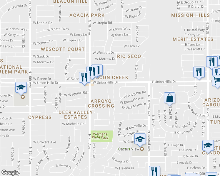 map of restaurants, bars, coffee shops, grocery stores, and more near 18455 North 5th Avenue in Phoenix