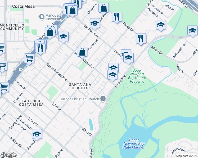 map of restaurants, bars, coffee shops, grocery stores, and more near 337 Reims Lane in Costa Mesa