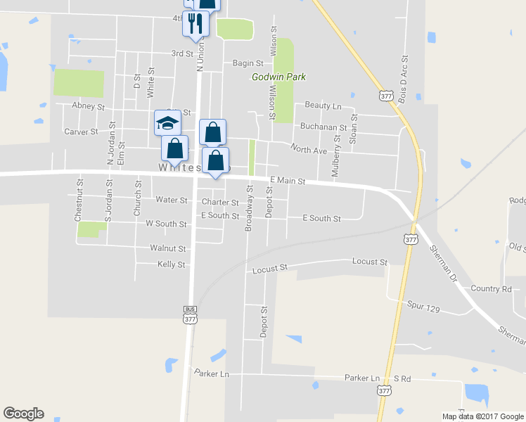 map of restaurants, bars, coffee shops, grocery stores, and more near 207 Depot St in Whitesboro