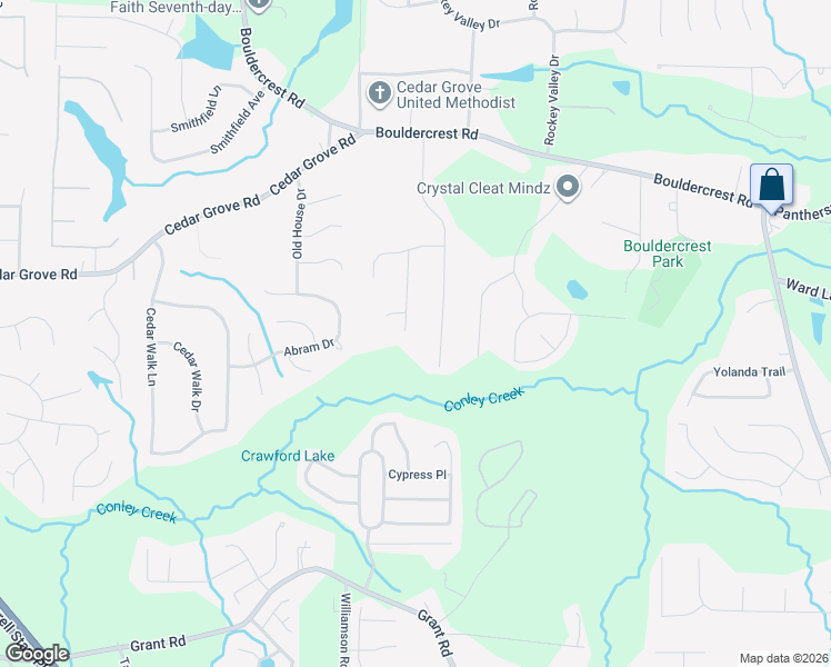 map of restaurants, bars, coffee shops, grocery stores, and more near 4290 Cedar Valley Court in Conley