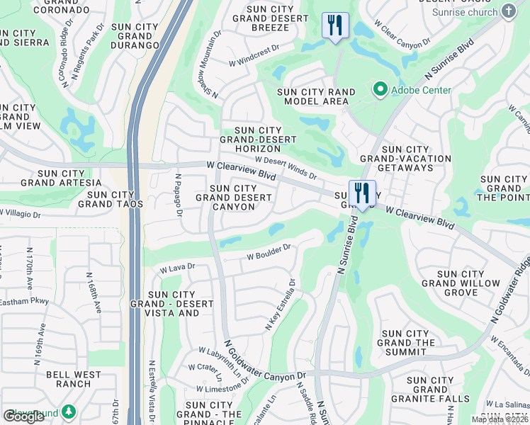 map of restaurants, bars, coffee shops, grocery stores, and more near 16236 West Scarlet Canyon Drive in Surprise