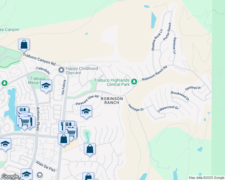 map of restaurants, bars, coffee shops, grocery stores, and more near 21241 Oakridge Lane in Trabuco Canyon