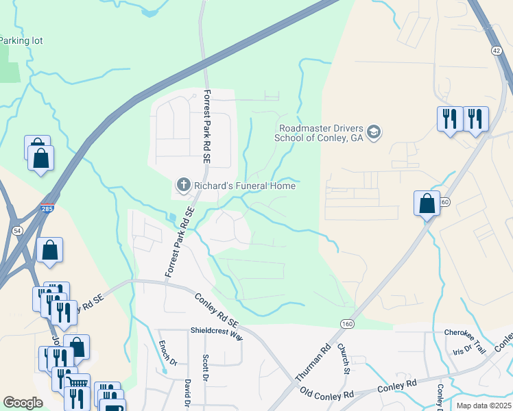 map of restaurants, bars, coffee shops, grocery stores, and more near 3696 Chevington Court Southeast in Atlanta