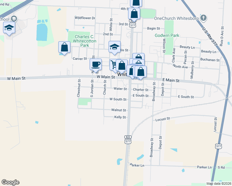 map of restaurants, bars, coffee shops, grocery stores, and more near 211 Water St in Whitesboro