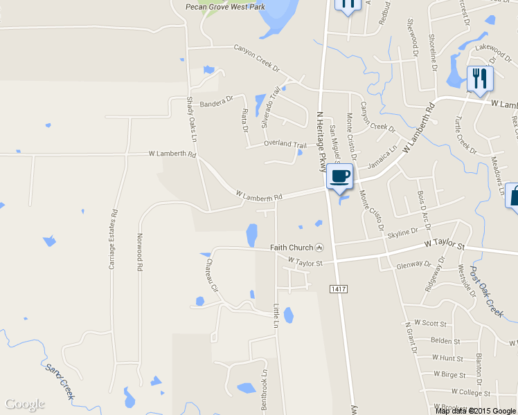 map of restaurants, bars, coffee shops, grocery stores, and more near 2413 Westhaven Ct in Sherman