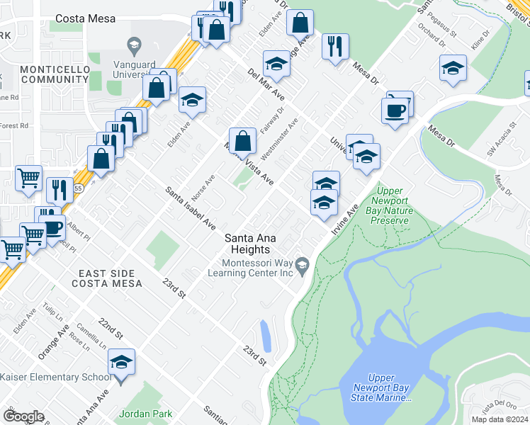 map of restaurants, bars, coffee shops, grocery stores, and more near 308 Paige Ln in Costa Mesa