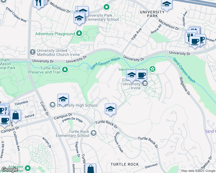 map of restaurants, bars, coffee shops, grocery stores, and more near 8 Falling Leaf in Irvine