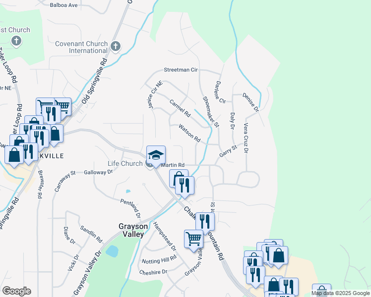 map of restaurants, bars, coffee shops, grocery stores, and more near 2523 Martin Circle in Birmingham