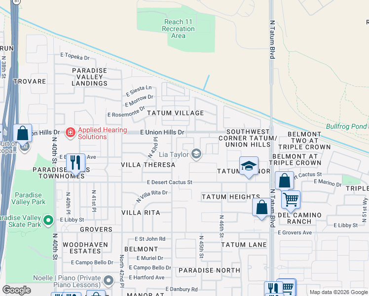 map of restaurants, bars, coffee shops, grocery stores, and more near 4426 East Wagoner Road in Phoenix