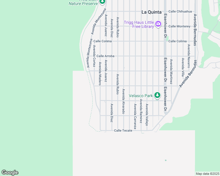 map of restaurants, bars, coffee shops, grocery stores, and more near 54277 Avenida Diaz in La Quinta