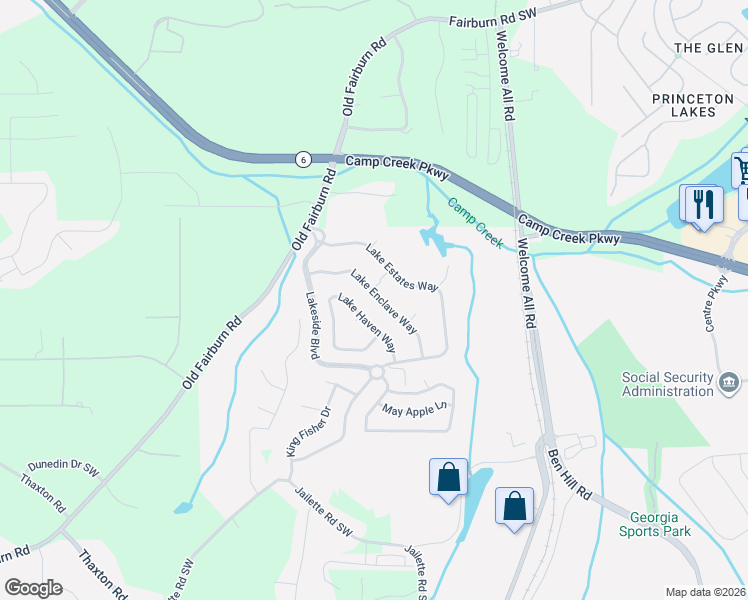map of restaurants, bars, coffee shops, grocery stores, and more near 3724 Lake Enclave Way in Atlanta