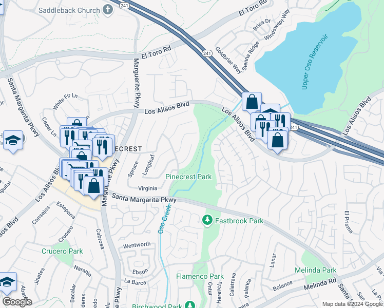 map of restaurants, bars, coffee shops, grocery stores, and more near 21236 Limber in Mission Viejo