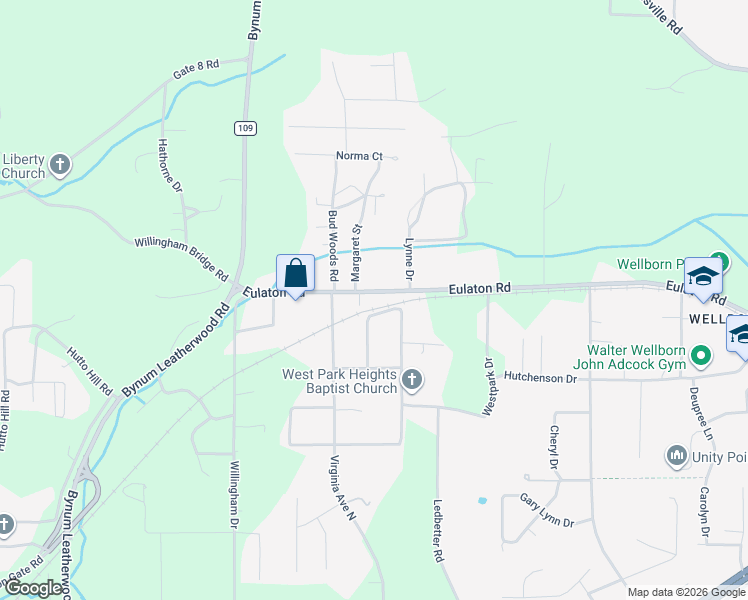 map of restaurants, bars, coffee shops, grocery stores, and more near 4819 Eulaton Road in Anniston