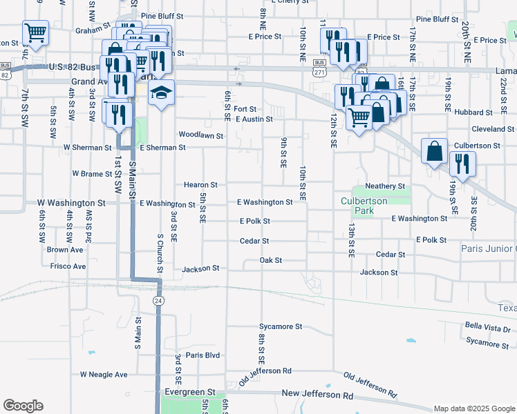 map of restaurants, bars, coffee shops, grocery stores, and more near 750 East Washington Street in Paris