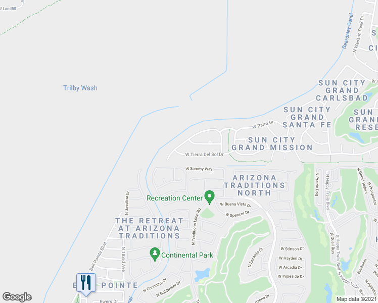 map of restaurants, bars, coffee shops, grocery stores, and more near 18036 West Tierra Del Sol Drive in Surprise