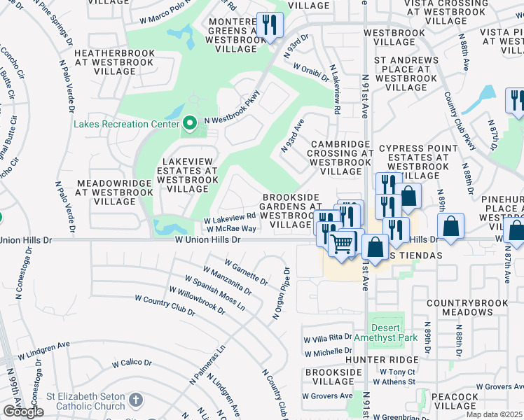 map of restaurants, bars, coffee shops, grocery stores, and more near 9411 West Morrow Drive in Peoria