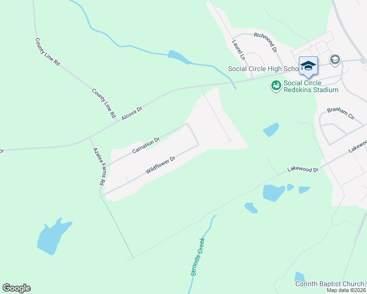 map of restaurants, bars, coffee shops, grocery stores, and more near 335 Wildflower Drive in Social Circle