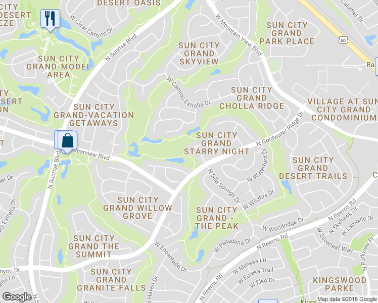 map of restaurants, bars, coffee shops, grocery stores, and more near 15441 West Echo Canyon Drive in Surprise