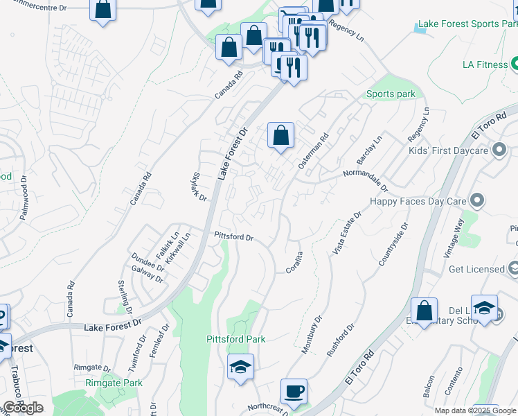 map of restaurants, bars, coffee shops, grocery stores, and more near 302 Summit Crest in Lake Forest