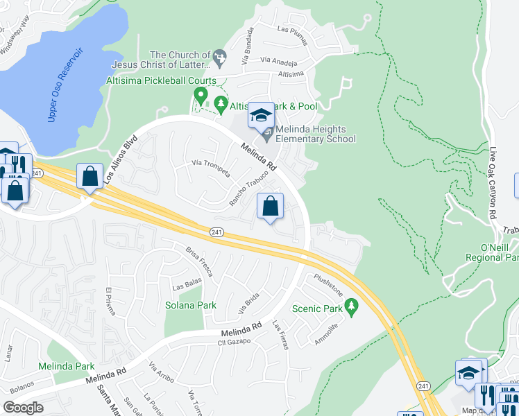 map of restaurants, bars, coffee shops, grocery stores, and more near 109 Tierra Montanosa in Rancho Santa Margarita