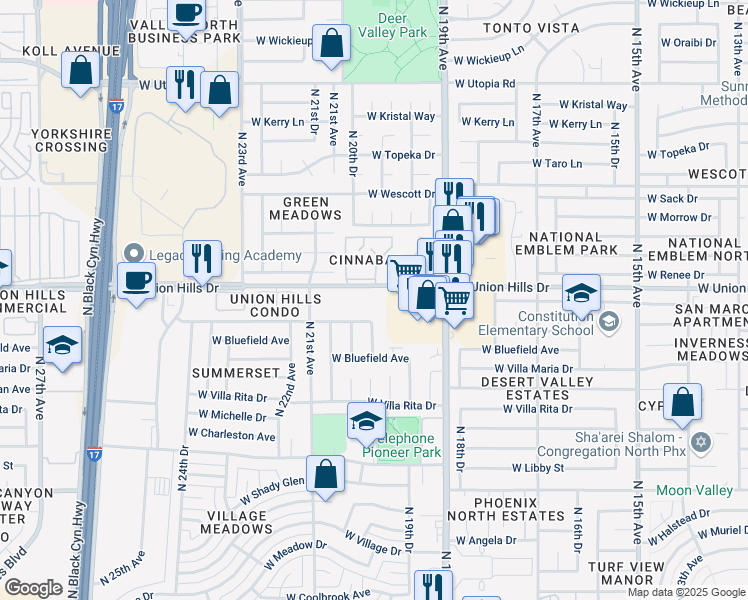 map of restaurants, bars, coffee shops, grocery stores, and more near 2015 West Union Hills Drive in Phoenix