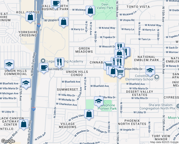 map of restaurants, bars, coffee shops, grocery stores, and more near 2039 West Union Hills Drive in Phoenix