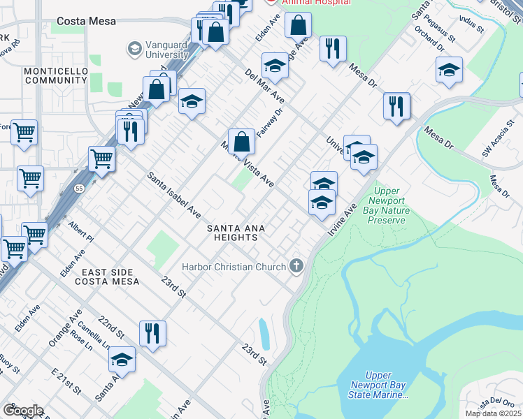map of restaurants, bars, coffee shops, grocery stores, and more near 308 Paige Lane in Costa Mesa