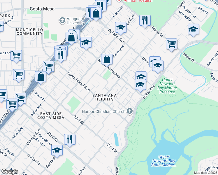 map of restaurants, bars, coffee shops, grocery stores, and more near 285 Brentwood Place in Costa Mesa