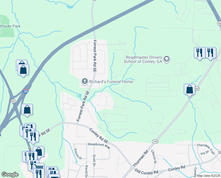 map of restaurants, bars, coffee shops, grocery stores, and more near 1139 Erica Way Southeast in Atlanta
