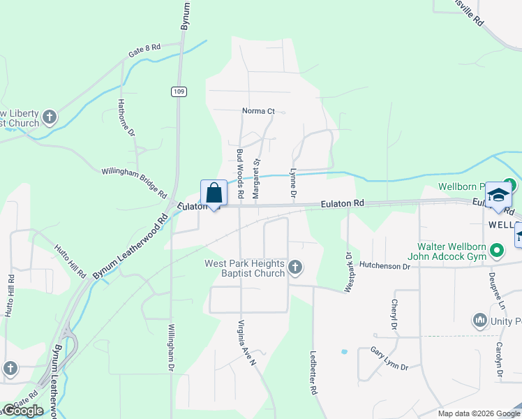 map of restaurants, bars, coffee shops, grocery stores, and more near 4819 Eulaton Road in Anniston