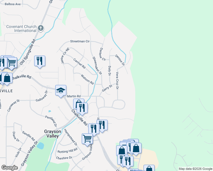 map of restaurants, bars, coffee shops, grocery stores, and more near 2624 Garry Street in Birmingham