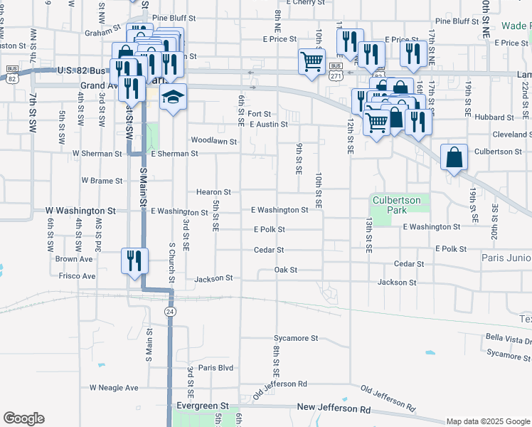 map of restaurants, bars, coffee shops, grocery stores, and more near 726 East Washington Street in Paris