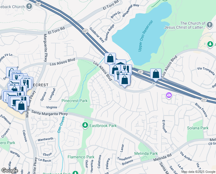 map of restaurants, bars, coffee shops, grocery stores, and more near 21235 San Miguel in Mission Viejo