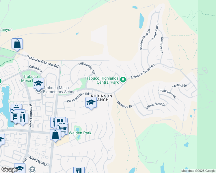 map of restaurants, bars, coffee shops, grocery stores, and more near 21225 Sugarbush Circle in Trabuco Canyon