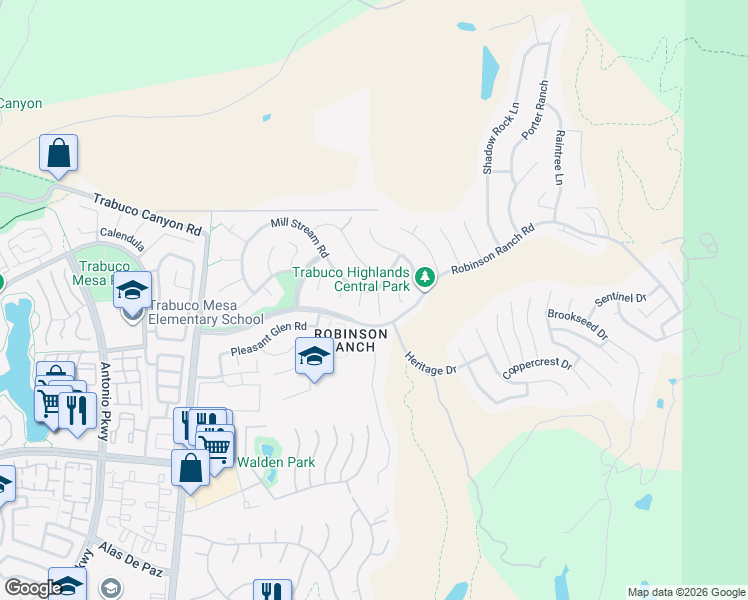 map of restaurants, bars, coffee shops, grocery stores, and more near 21225 Sugarbush Circle in Trabuco Canyon
