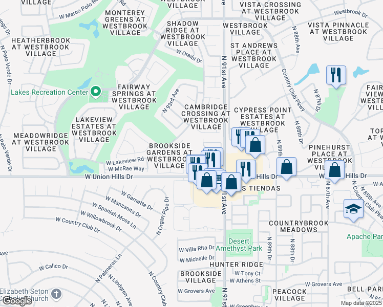 map of restaurants, bars, coffee shops, grocery stores, and more near 9296 West Union Hills Drive in Peoria