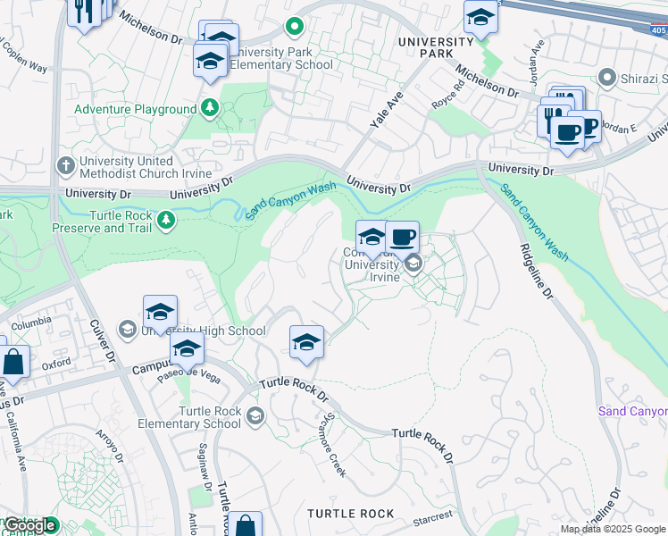 map of restaurants, bars, coffee shops, grocery stores, and more near 16 Charity in Irvine