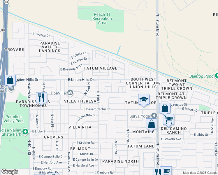 map of restaurants, bars, coffee shops, grocery stores, and more near 4437 East Annette Drive in Phoenix