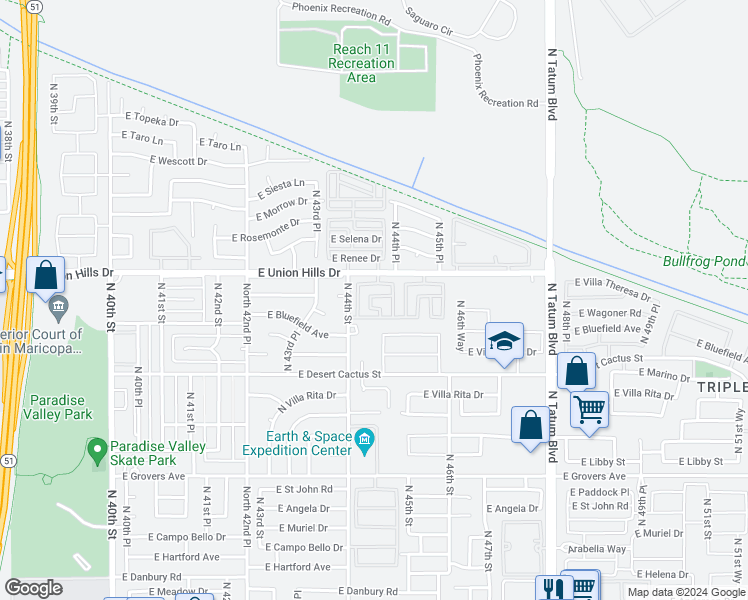 map of restaurants, bars, coffee shops, grocery stores, and more near 4425 East Annette Drive in Phoenix