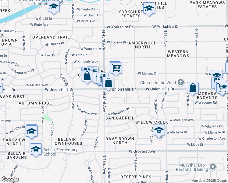 map of restaurants, bars, coffee shops, grocery stores, and more near 201 North 42nd Avenue in Glendale
