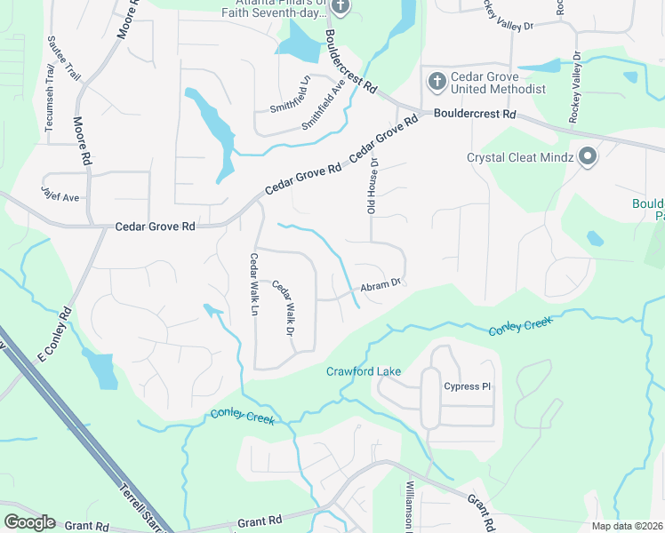 map of restaurants, bars, coffee shops, grocery stores, and more near 4468 Abram Way in Conley