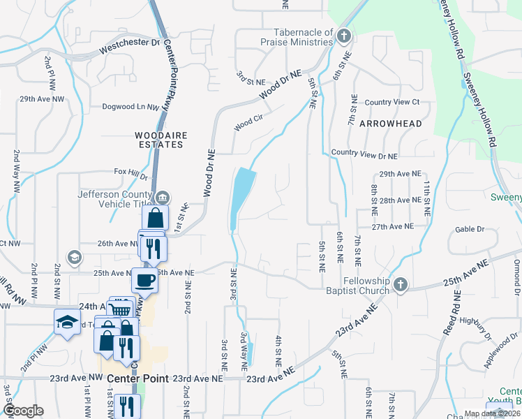 map of restaurants, bars, coffee shops, grocery stores, and more near 324 26th Avenue Northeast in Center Point